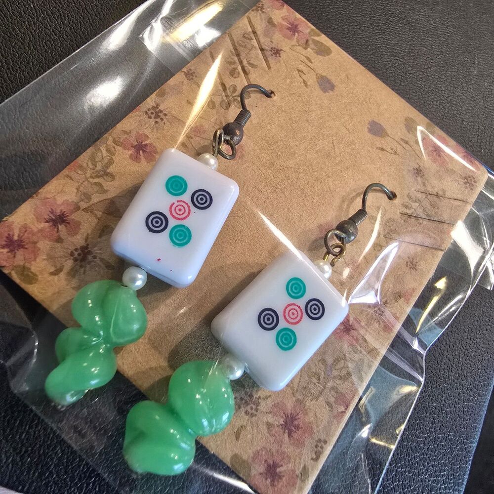 NEW red green black white mahjong tile earrings funaccessory fanatic game gaming